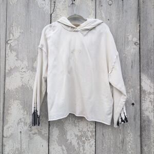 YOUNGLA Hoodie White and Black Size Medium Cropped